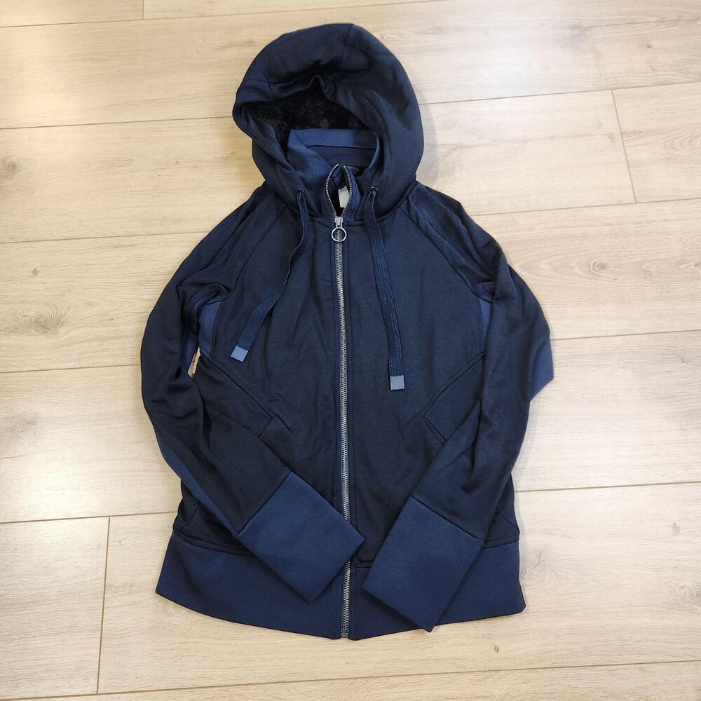 Athleta Triumph Luxe Hoodie Jacket Womens XS Blue Fleece Lined Zip Sweatshirt